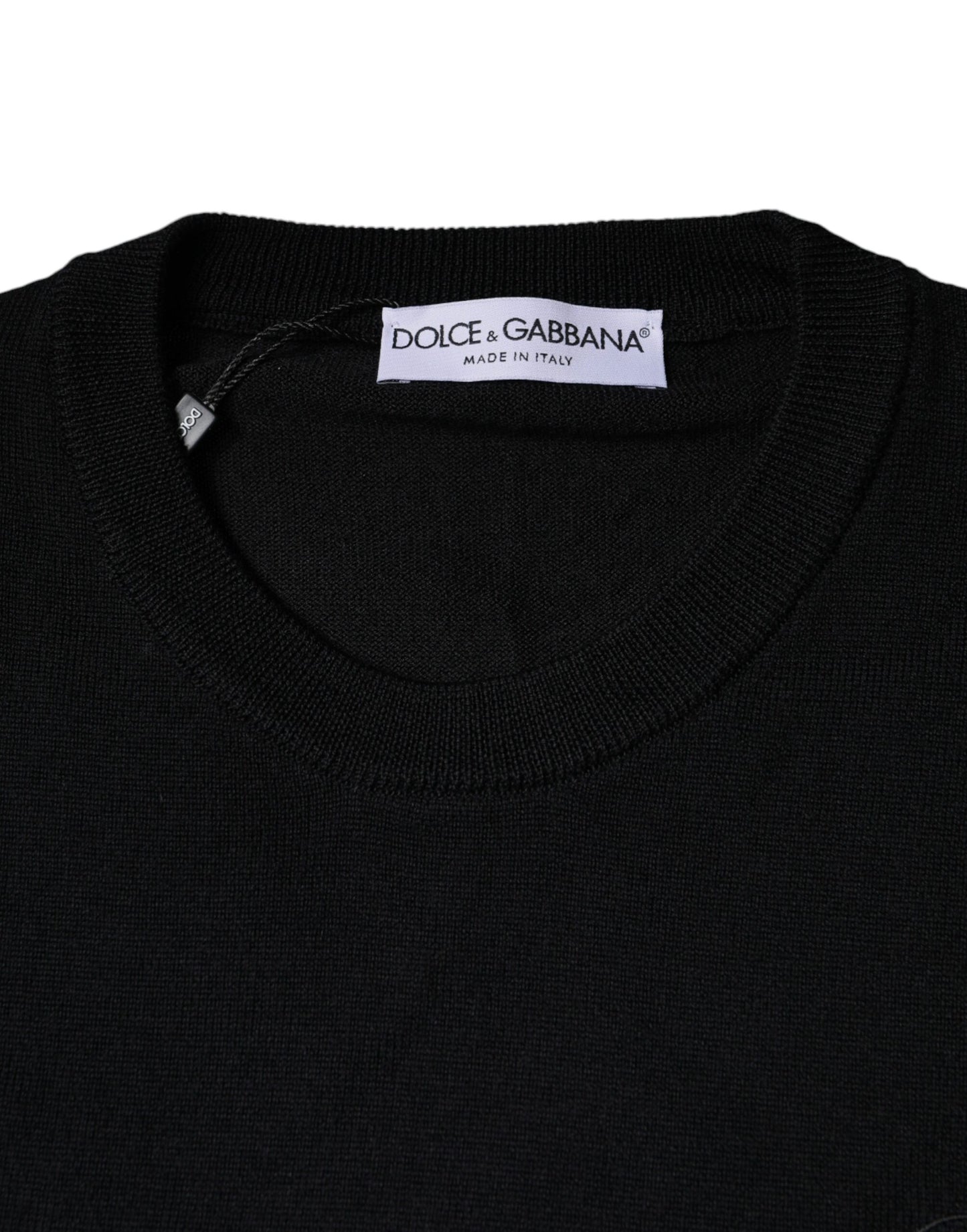 Dolce &amp; Gabbana – Schwarzer Pullover aus Wollstrick mit Rundhalsausschnitt