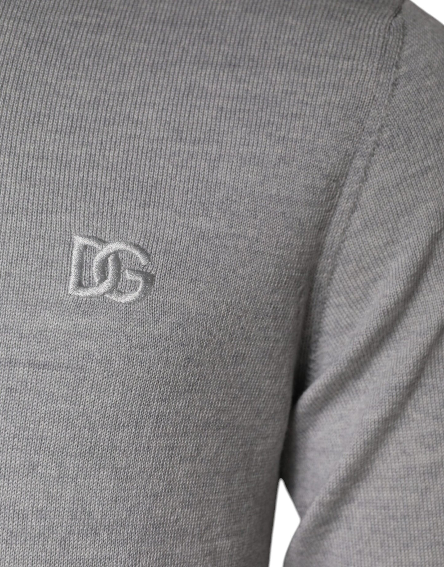 Dolce &amp; Gabbana Hellgrauer Pullover aus Wolle mit Rundhalsausschnitt