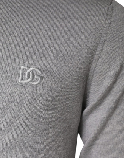 Dolce &amp; Gabbana Hellgrauer Pullover aus Wolle mit Rundhalsausschnitt