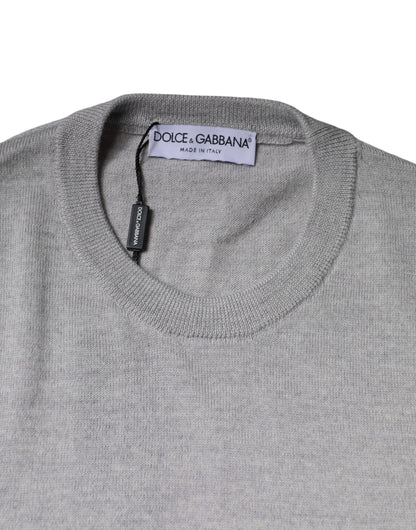 Dolce &amp; Gabbana Hellgrauer Pullover aus Wolle mit Rundhalsausschnitt
