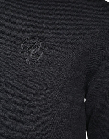 Dolce &amp; Gabbana Pullover aus dunkelgrauer Wolle mit Rundhalsausschnitt