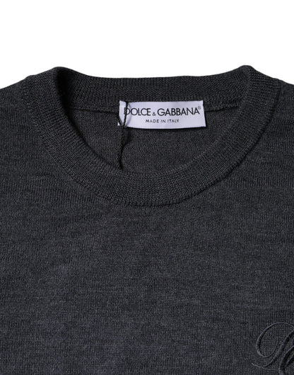 Dolce &amp; Gabbana Pullover aus dunkelgrauer Wolle mit Rundhalsausschnitt