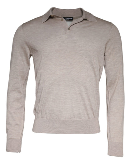 Dolce &amp; Gabbana Beige Kaschmir-Strickpullover mit Kragen