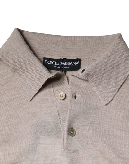 Dolce &amp; Gabbana Beige Kaschmir-Strickpullover mit Kragen