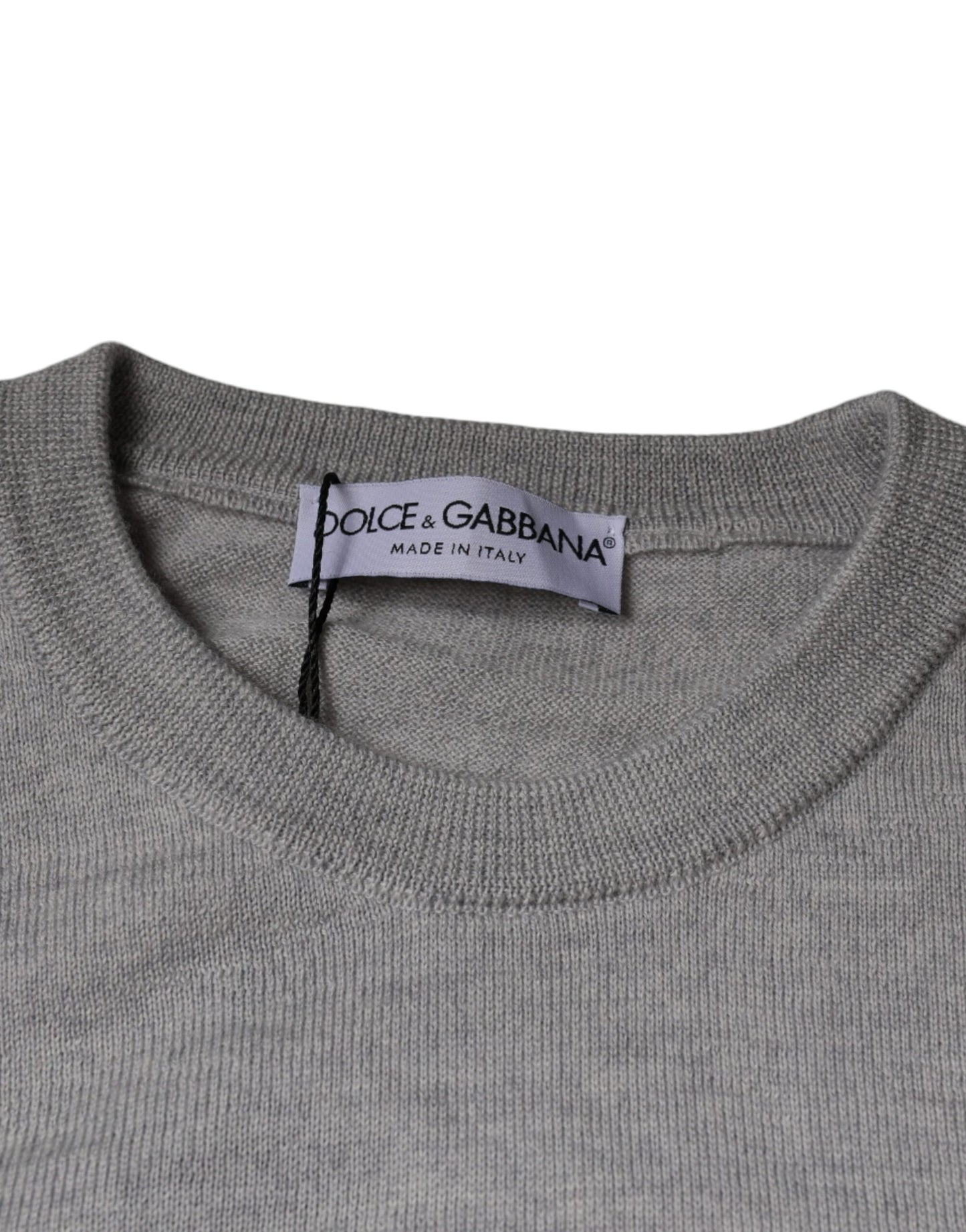 Dolce &amp; Gabbana Hellgrauer Pullover aus Wolle mit Rundhalsausschnitt