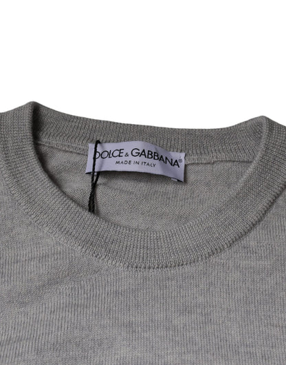 Dolce &amp; Gabbana Hellgrauer Pullover aus Wolle mit Rundhalsausschnitt