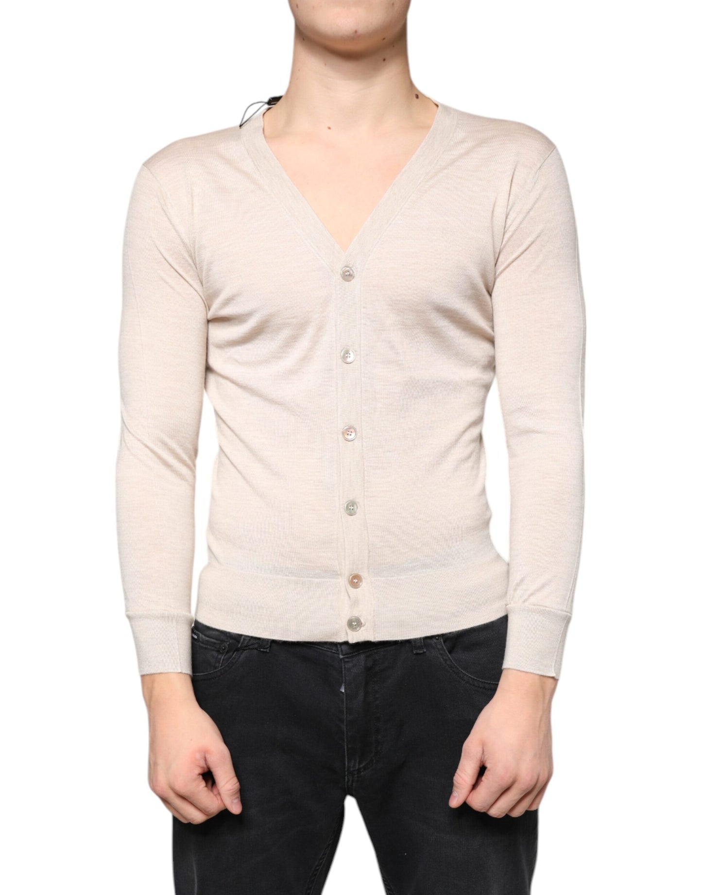 Dolce &amp; Gabbana Beige Kaschmir-Cardigan mit Knopfleiste