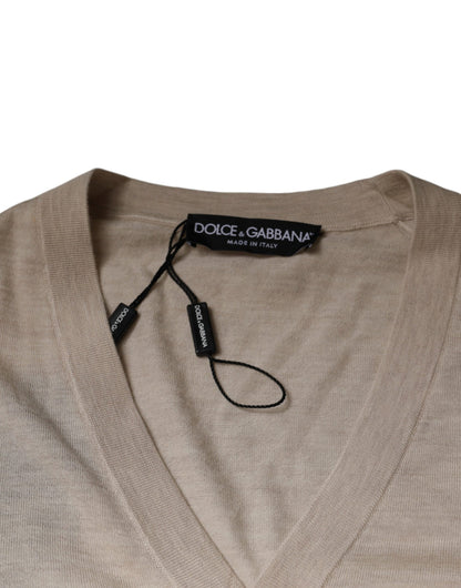 Dolce &amp; Gabbana Beige Kaschmir-Cardigan mit Knopfleiste