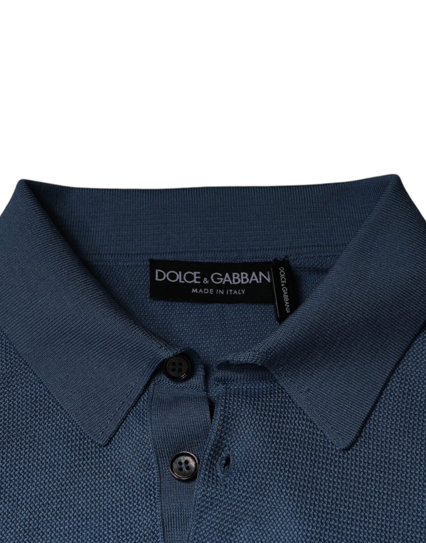 Dolce &amp; Gabbana Himmelblauer Seidenpullover mit Kragen für Herren