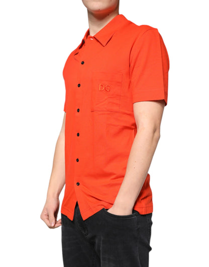 Dolce &amp; Gabbana – Orangefarbenes, lässiges Poloshirt aus Baumwolle mit Knopfleiste