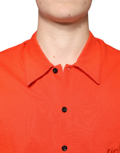 Dolce &amp; Gabbana – Orangefarbenes, lässiges Poloshirt aus Baumwolle mit Knopfleiste
