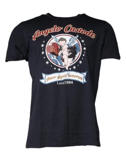 Dolce &amp; Gabbana – Schwarzes Baumwoll-T-Shirt mit Rundhalsausschnitt und grafischem Print