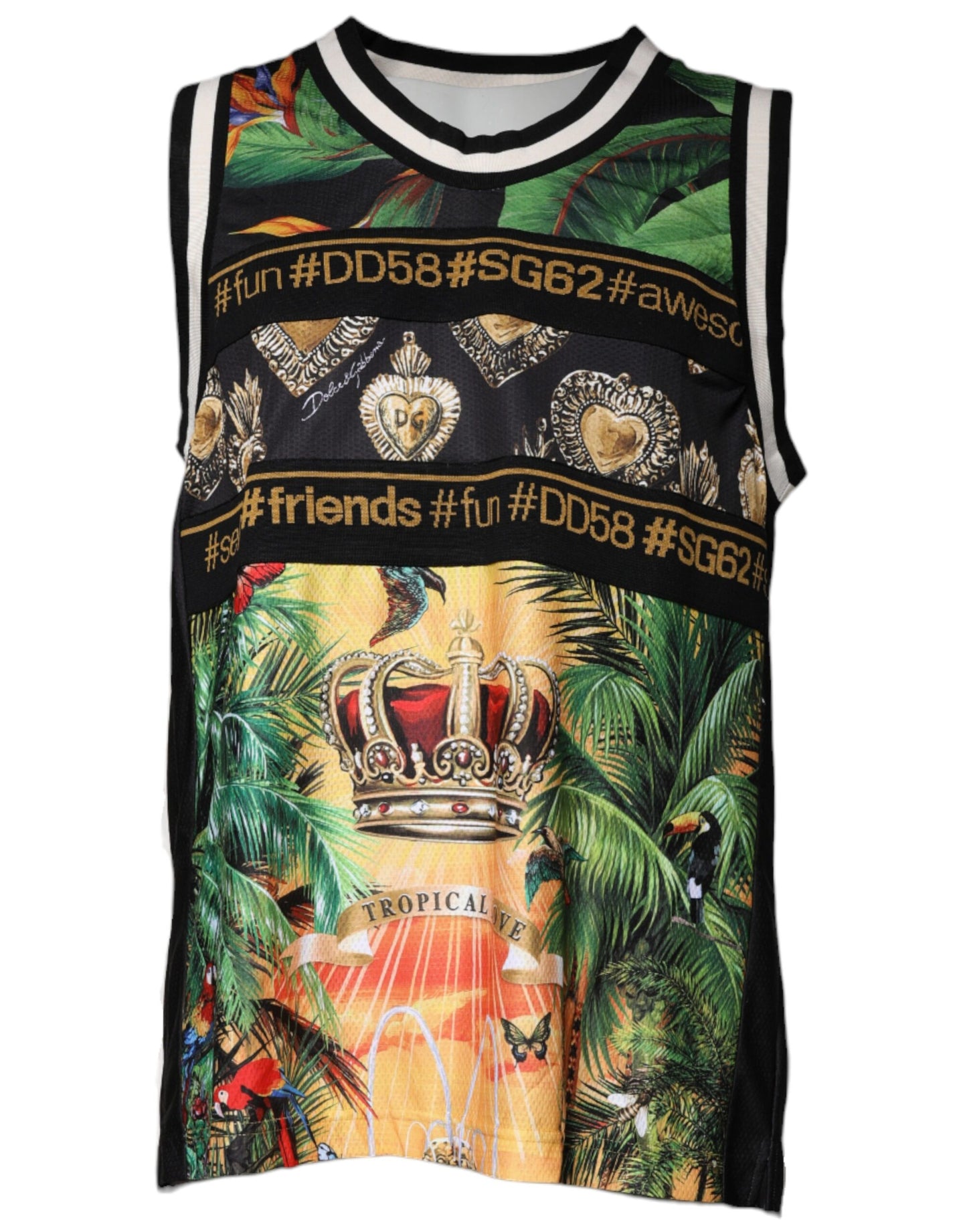 Dolce &amp; Gabbana – Mehrfarbiges, ärmelloses Tank-T-Shirt mit tropischem Muster
