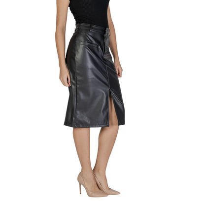 Vila Clothes Black Polyester Long Skirt
