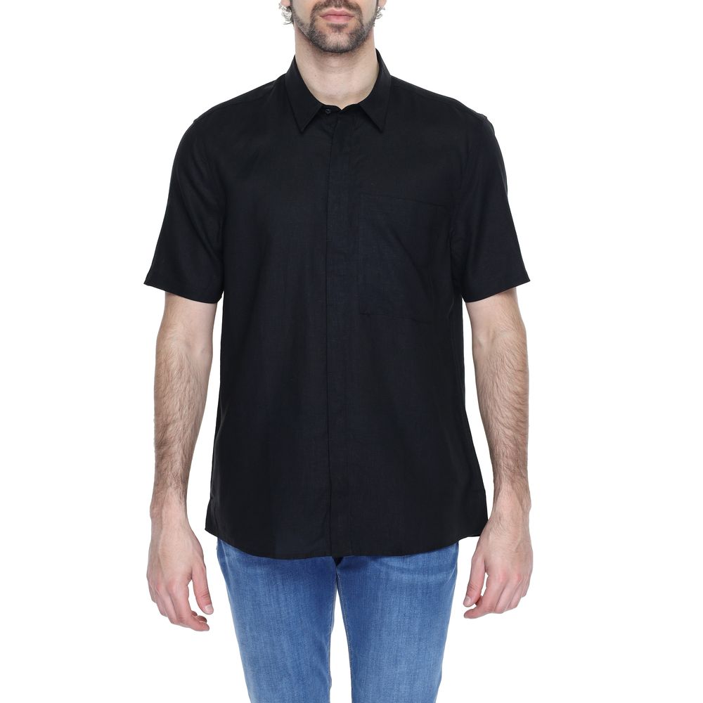 Antony Morato Schwarzes Leinen-Kurzarmshirt