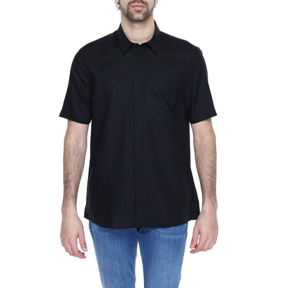Antony Morato Schwarzes Leinen-Kurzarmshirt