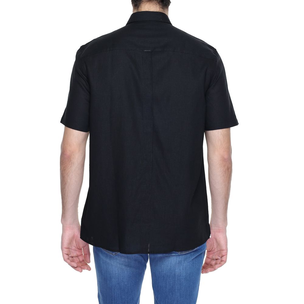 Antony Morato Schwarzes Leinen-Kurzarmshirt