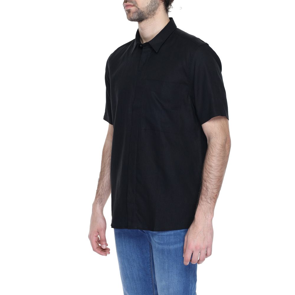 Antony Morato Schwarzes Leinen-Kurzarmshirt