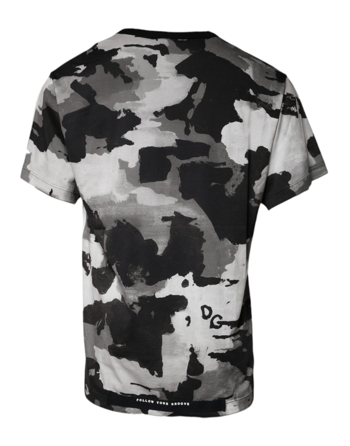 Dolce &amp; Gabbana Weißes Camouflage-T-Shirt aus Baumwolle mit Rundhalsausschnitt