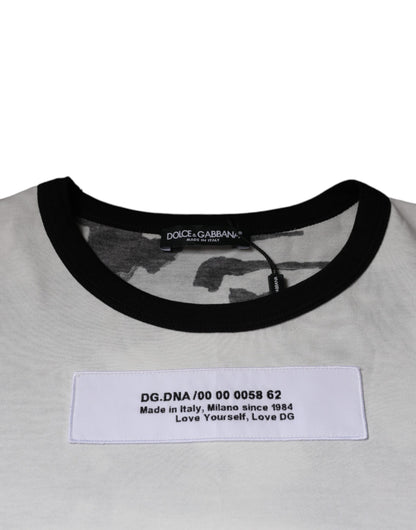 Dolce &amp; Gabbana Weißes Camouflage-T-Shirt aus Baumwolle mit Rundhalsausschnitt