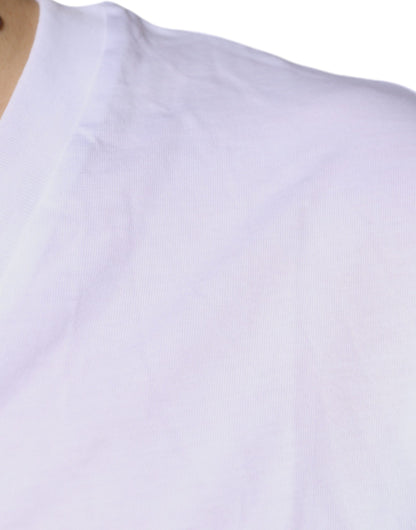 Dolce &amp; Gabbana – Weißes, kurzärmliges T-Shirt aus Baumwolle mit V-Ausschnitt und Logo