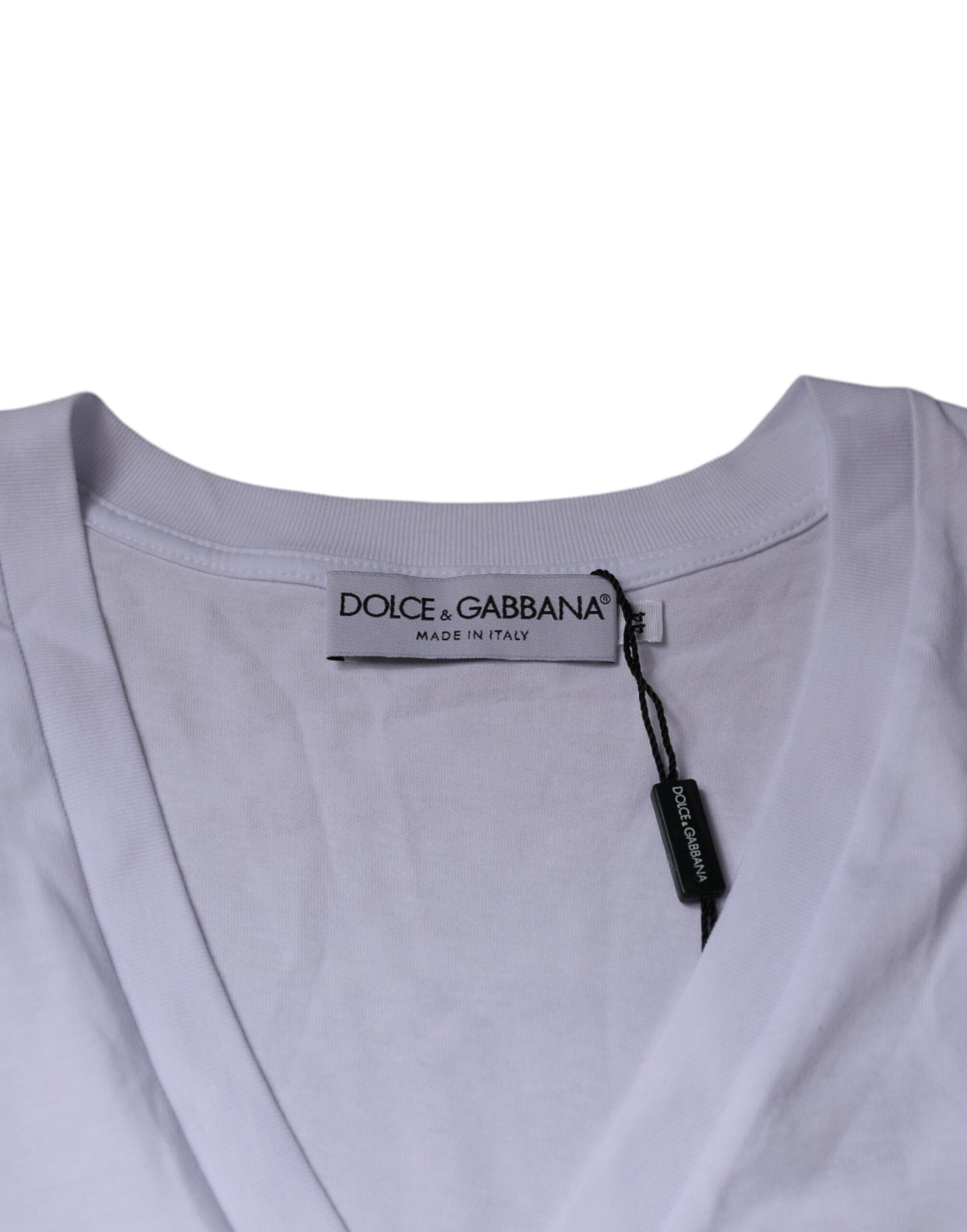 Dolce &amp; Gabbana – Weißes, kurzärmliges T-Shirt aus Baumwolle mit V-Ausschnitt und Logo