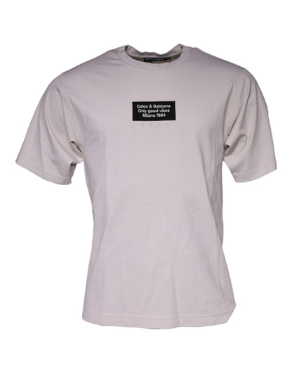 Dolce &amp; Gabbana Beiges T-Shirt aus Baumwollmischung mit Rundhalsausschnitt und Logo