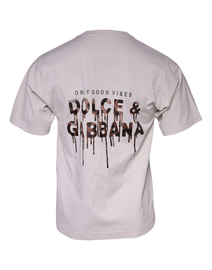 Dolce &amp; Gabbana Beiges T-Shirt aus Baumwollmischung mit Rundhalsausschnitt und Logo