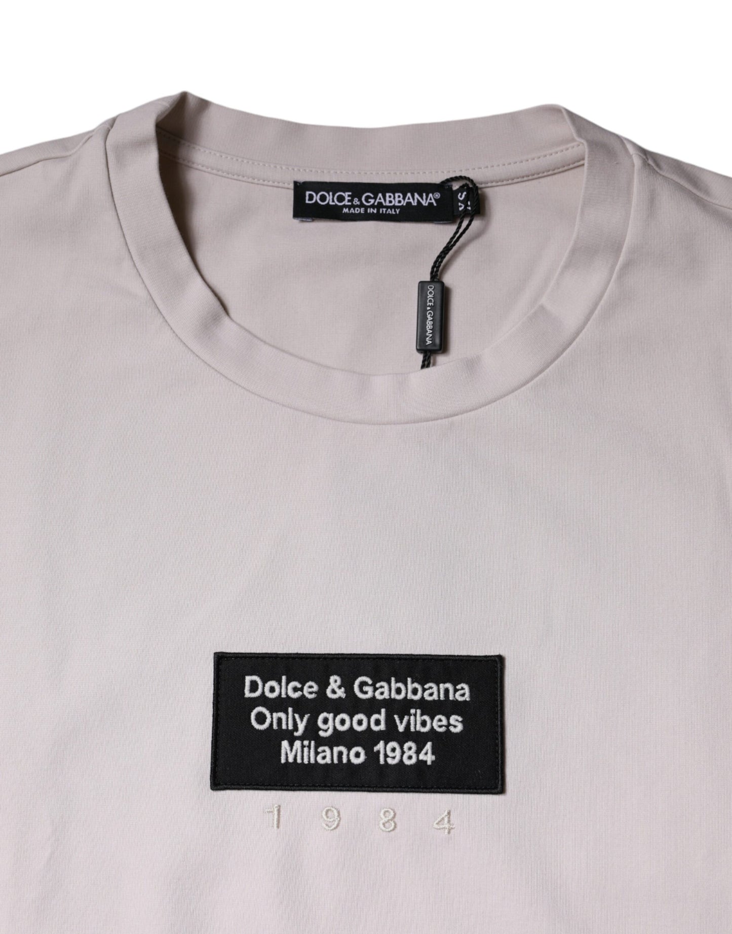 Dolce &amp; Gabbana Beiges T-Shirt aus Baumwollmischung mit Rundhalsausschnitt und Logo