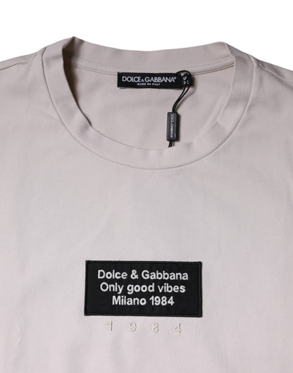 Dolce &amp; Gabbana Beiges T-Shirt aus Baumwollmischung mit Rundhalsausschnitt und Logo