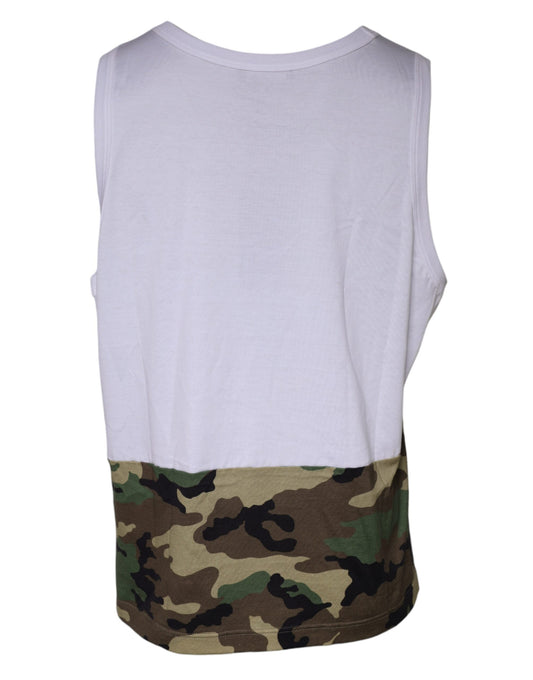 Dolce &amp; Gabbana – Weißes, ärmelloses Tanktop mit Camouflage-Muster