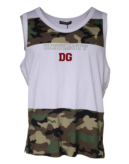 Dolce &amp; Gabbana – Weißes, ärmelloses Tanktop mit Camouflage-Muster