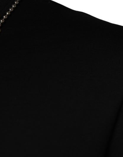 Dolce &amp; Gabbana Schwarzes Baumwoll-T-Shirt mit Halskettenverzierung