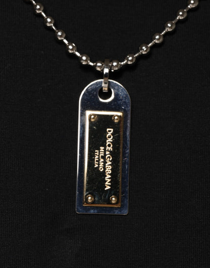 Dolce &amp; Gabbana Schwarzes Baumwoll-T-Shirt mit Halskettenverzierung