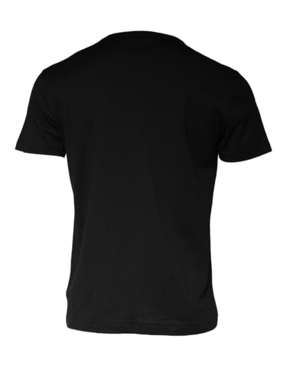 Dolce &amp; Gabbana Schwarzes Baumwoll-T-Shirt mit Halskettenverzierung