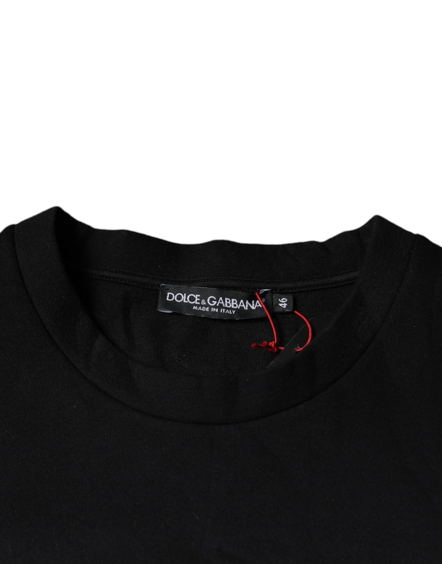 Dolce &amp; Gabbana Schwarzes Kurzarm-T-Shirt aus Baumwolle mit Leopardenmuster