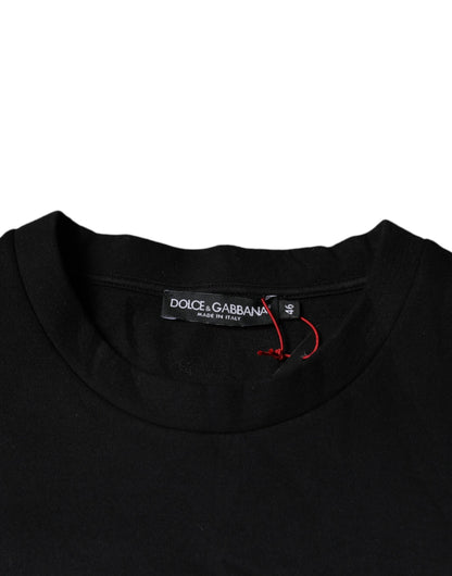 Dolce &amp; Gabbana Schwarzes Kurzarm-T-Shirt aus Baumwolle mit Leopardenmuster