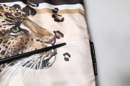 Dolce &amp; Gabbana Schwarzes Kurzarm-T-Shirt aus Baumwolle mit Leopardenmuster