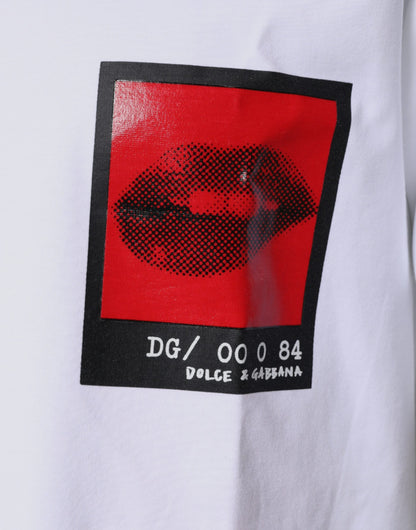 Dolce &amp; Gabbana – Weißes Baumwoll-T-Shirt mit rotem Lippen-Print