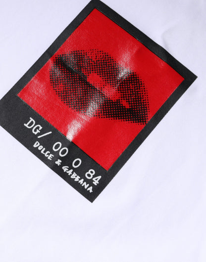 Dolce &amp; Gabbana – Weißes Baumwoll-T-Shirt mit rotem Lippen-Print