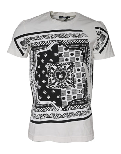 Dolce &amp; Gabbana – Weißes Baumwoll-T-Shirt mit kurzen Ärmeln und Bandana-Print