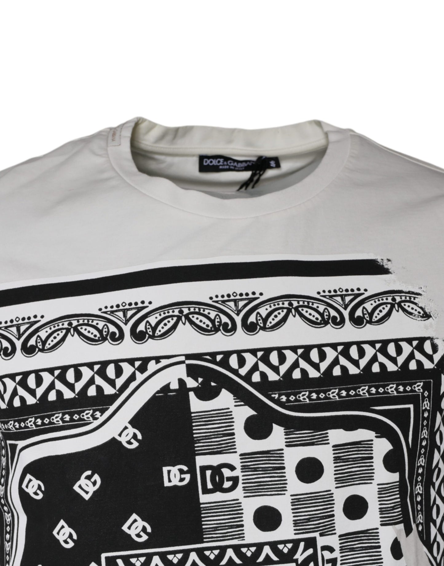 Dolce &amp; Gabbana – Weißes Baumwoll-T-Shirt mit kurzen Ärmeln und Bandana-Print