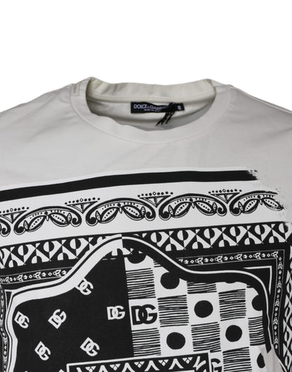 Dolce &amp; Gabbana – Weißes Baumwoll-T-Shirt mit kurzen Ärmeln und Bandana-Print