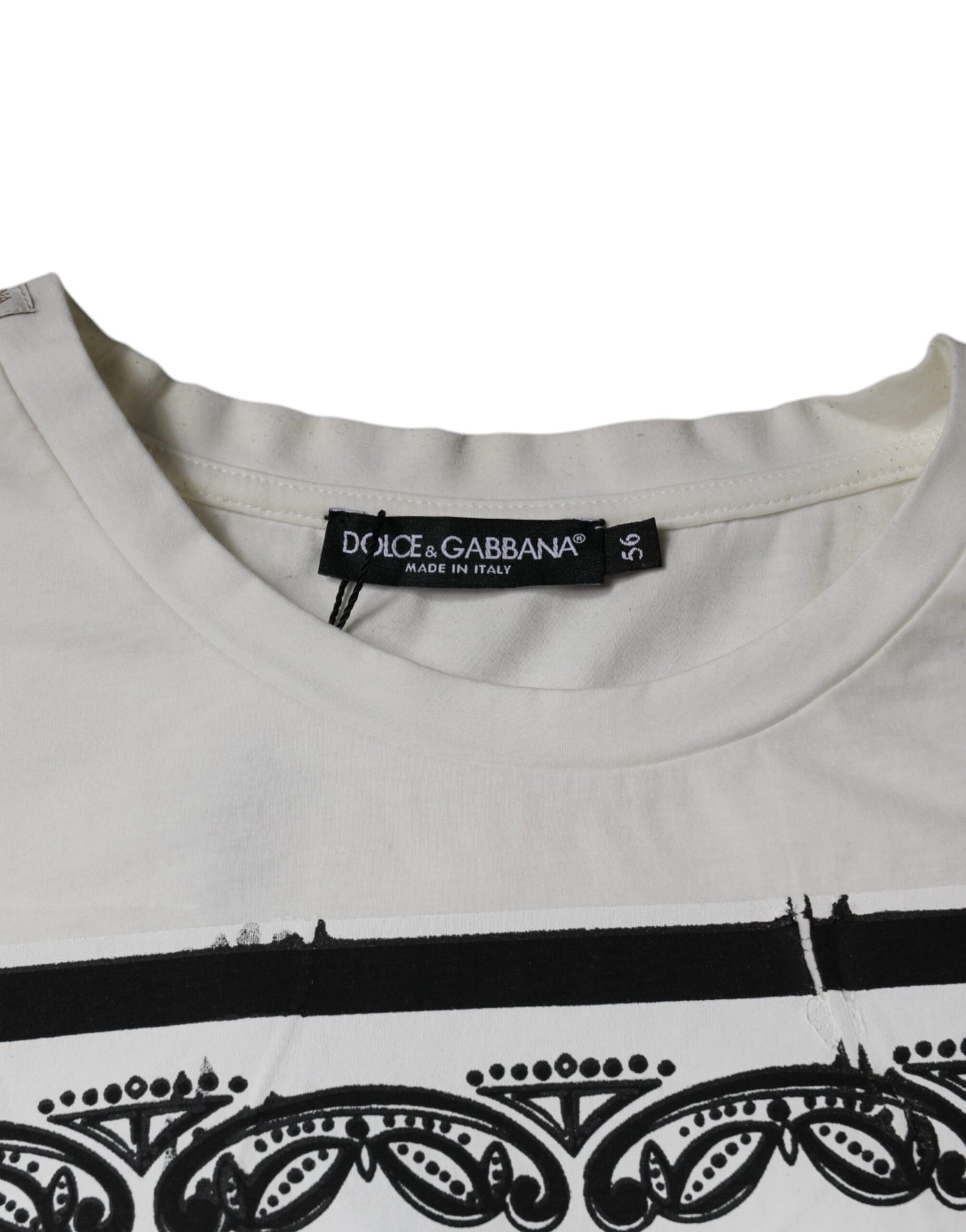 Dolce &amp; Gabbana – Weißes Baumwoll-T-Shirt mit kurzen Ärmeln und Bandana-Print