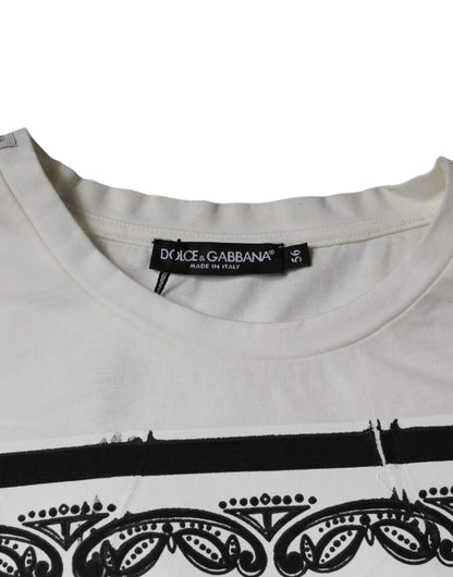 Dolce &amp; Gabbana – Weißes Baumwoll-T-Shirt mit kurzen Ärmeln und Bandana-Print