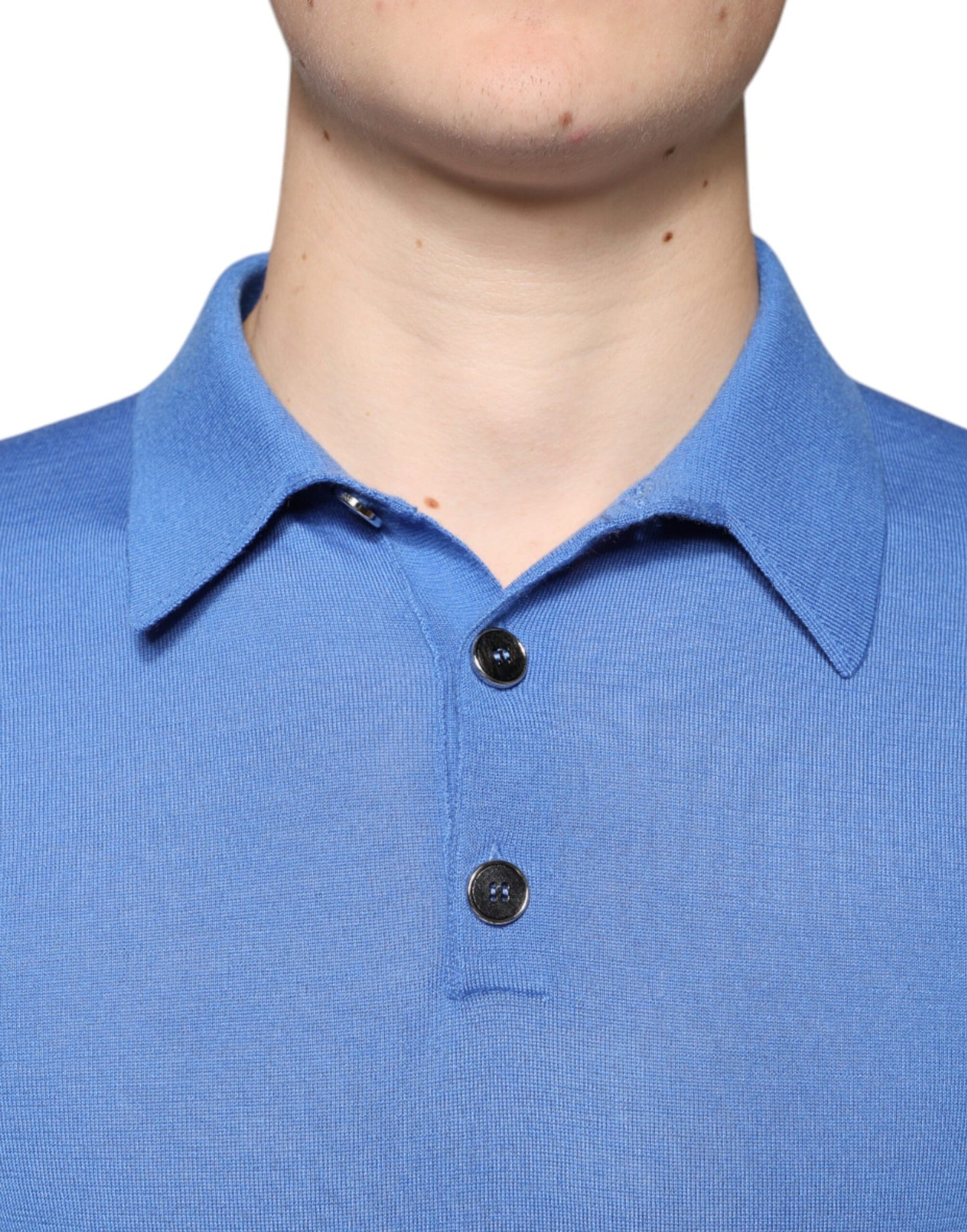 Dolce &amp; Gabbana – Blaues Poloshirt aus Kaschmir mit kurzen Ärmeln für Herren