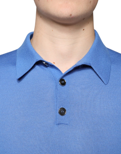 Dolce &amp; Gabbana – Blaues Poloshirt aus Kaschmir mit kurzen Ärmeln für Herren