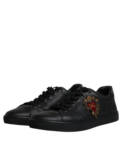 Dolce &amp; Gabbana London Heart Herren Sneakers aus schwarzem Leder
