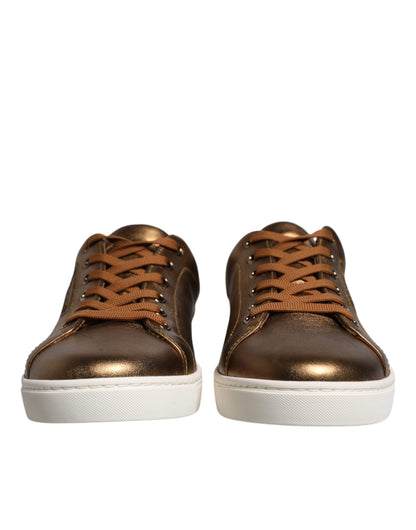Dolce &amp; Gabbana London Herren Sneaker aus goldenem Leder mit Logo