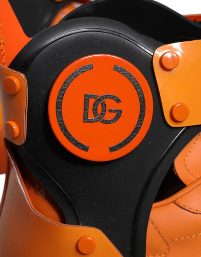 Dolce &amp; Gabbana – Orangefarbene, klobige High-Top-Sneakers mit mehreren Einsätzen